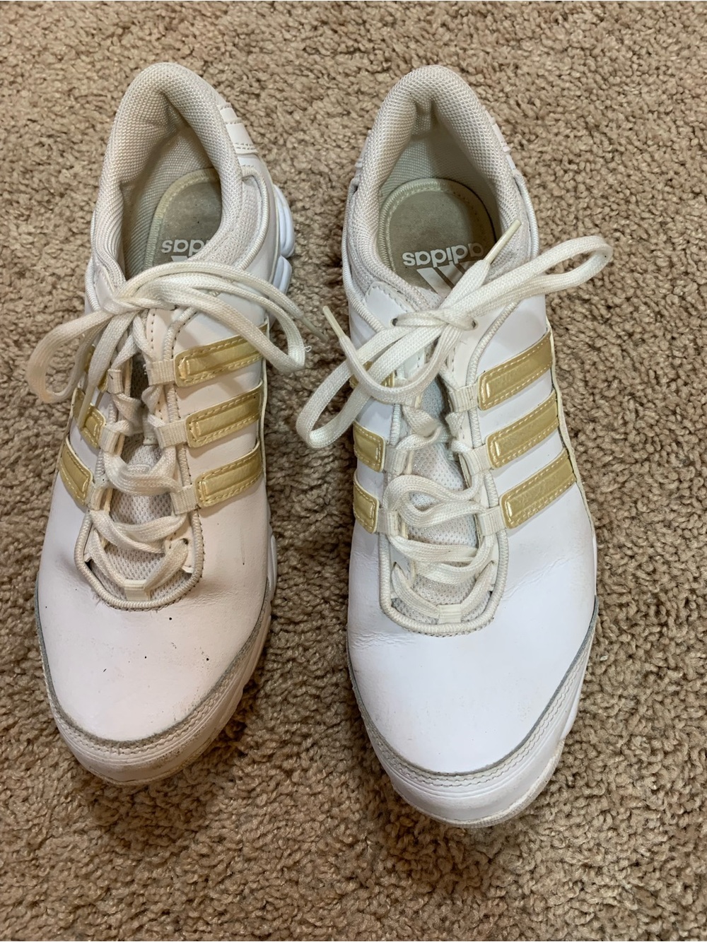 adidas Women’s White Athletic Sneakers with Gold Stripes